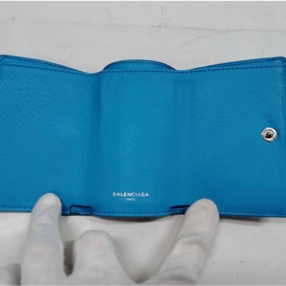 BALENCIAGA Rare Blue Azure Italian Leather Wallet - Picture 5 of 7